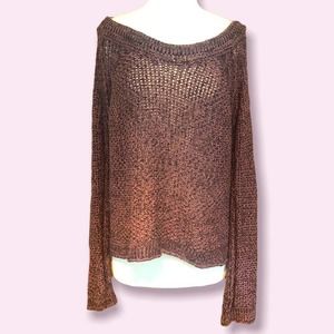 Free People open weave purple & black knit slouchy sweater, Medium